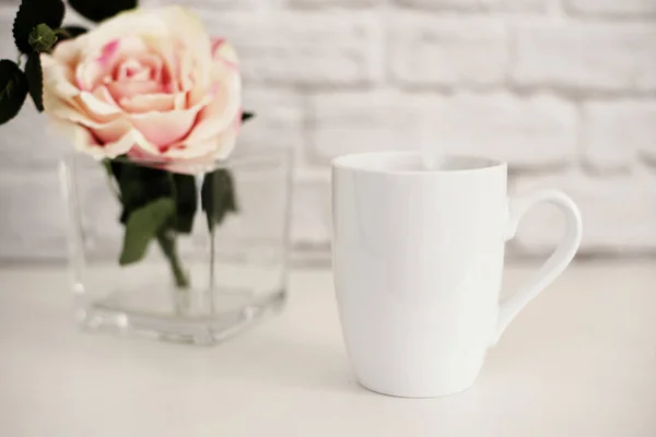 Mug Mockup. Coffee Cup Template. Coffee Mug Printing Design Template. White Mug Mockup. Blank Mug. Mockup Styled Stock Product Image. Styled Stock Photography White Coffee Cup and Rose Flower