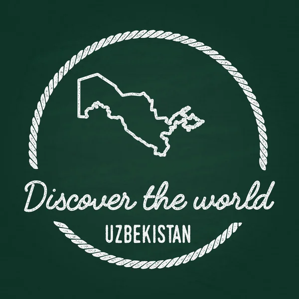 White chalk texture hipster insignia with Republic of Uzbekistan map on a green blackboard.