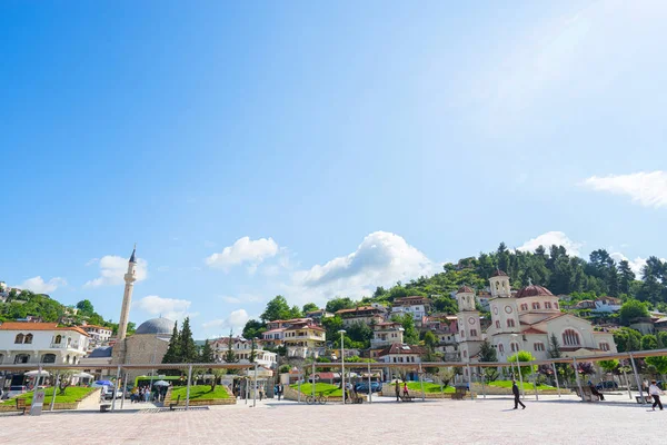 Square in Berat with church and mosque
