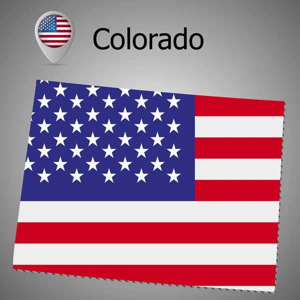 Colorado State map with US flag inside and Map pointer with American flag
