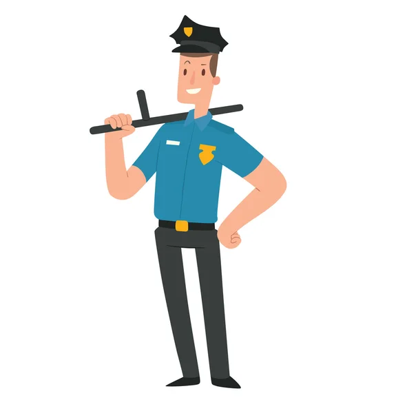 Man police officer with black baton - 图库矢量图