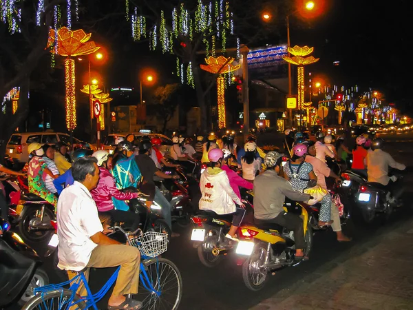 Ho Chi Minh City, Vietnam - February 10, 2011: Many motorbikikes at night