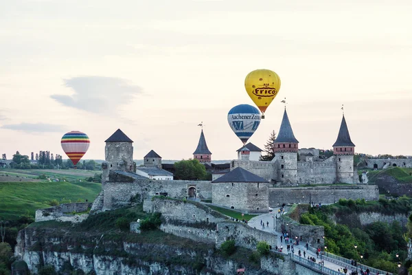 Kamenets-Podolsky, Ukraine - May, 2015. Balloon Festival in Kamenets-Podolsky, beautiful castle (fortress) at Kamenets-Podolsky, Ukraine , historical monuments