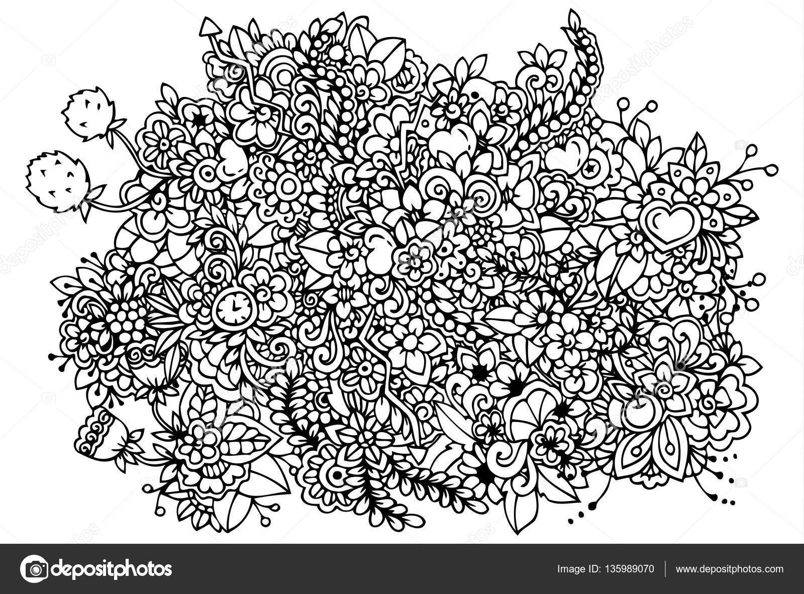 Vector illustration Zen Tangle fleurs Doodle de dessin Exercices de méditation Livre   colorier anti stress pour les adultes