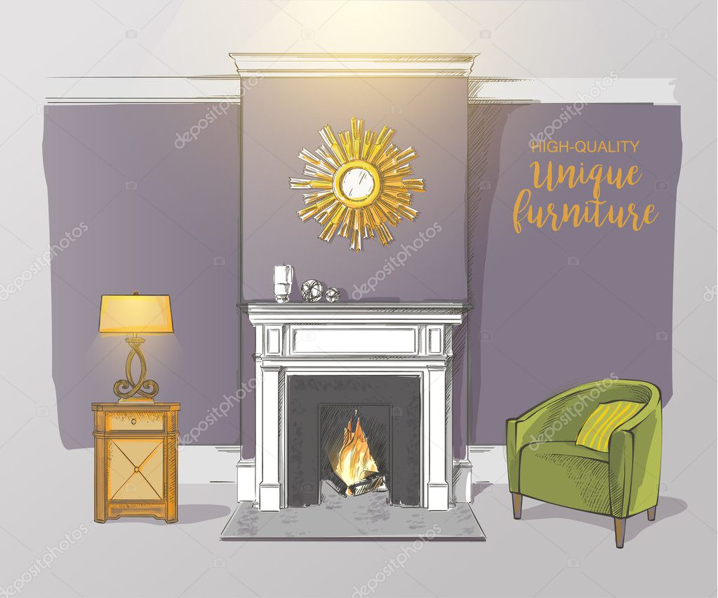 Sala con poltrone camino — vettoriali stock © bravoart #127406176