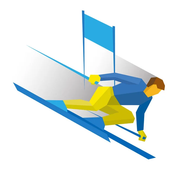 Winter sports - slalom skiing. Cartoon skier running downhil