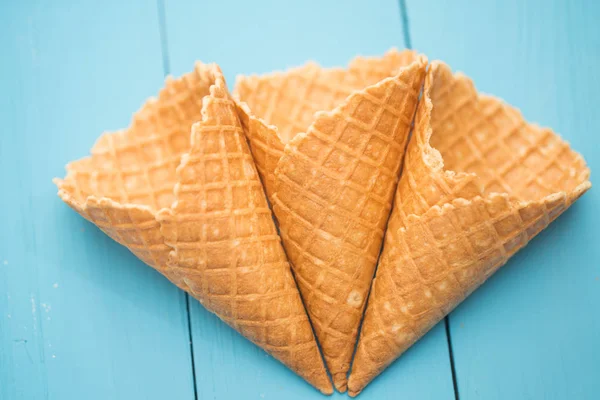 Waffle Cup ice cream in a wooden background