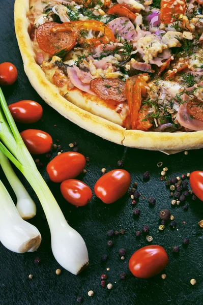 Pizza, tomato and onion