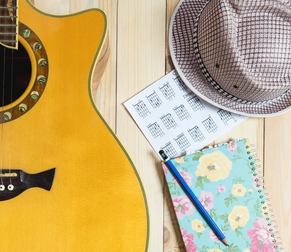 Summer Musician equipment, Guitar with Music notebook
