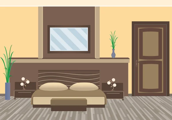 Modern bedroom interior with houseplants, furniture