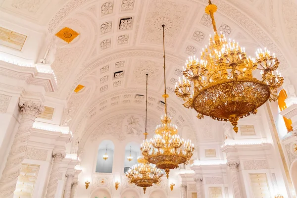 The interior view of the Georgievsky hall in the Grand Kremlin Palace in Moscow. Built in 1849, the palace is the official residence of the President of Russia.