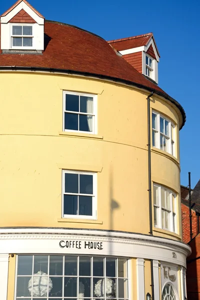 Coffee House cafe in a curved corner building along the Esplanade promenade, Weymouth.