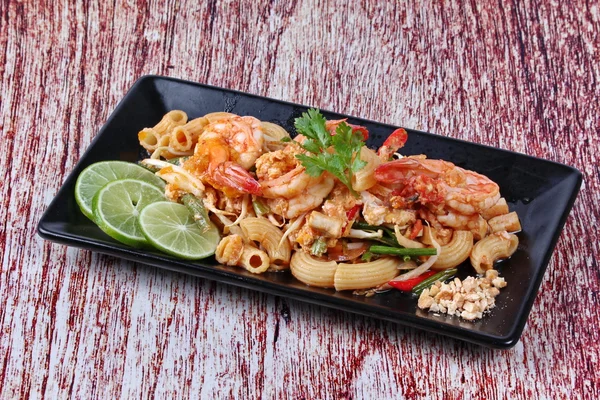Thai fried macaroni with shrimp , call Pad Thai Macaroni in Thai.