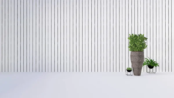 White office wall and green tree plant in vase interior-3d rendering