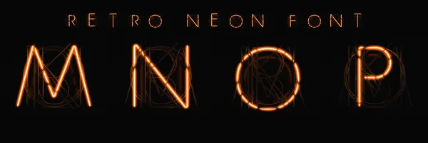 Glowing Neon Alphabet. 3D illustration. Orange neon on a black background