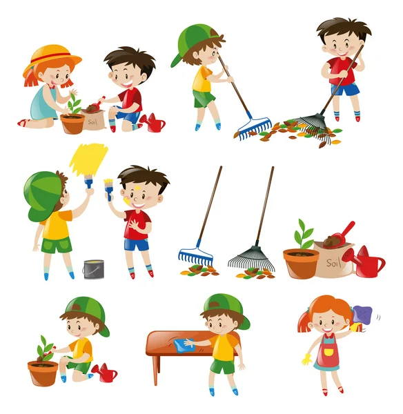 Children doing different chores