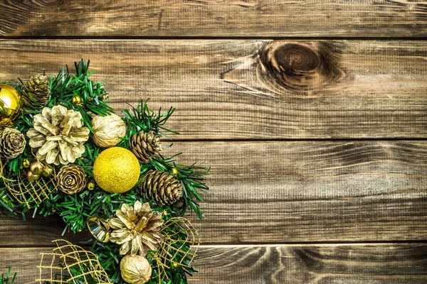 Ornamental Christmas wreath on wooden door decoration