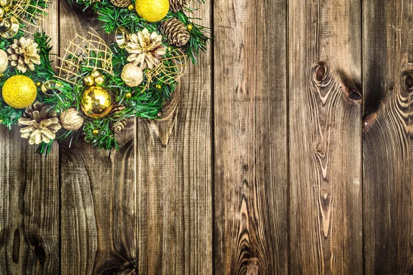 Ornamental Christmas wreath on wooden door decoration