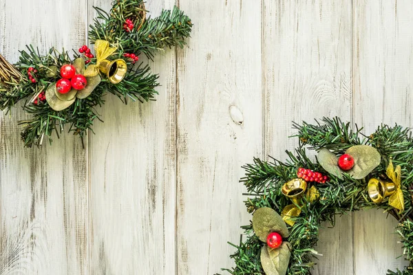 Ornamental Christmas wreath on wooden door decoration, home decor