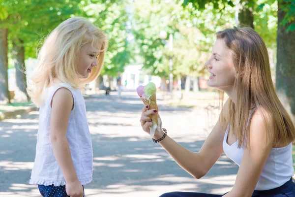 mom and daughter eating ice cream