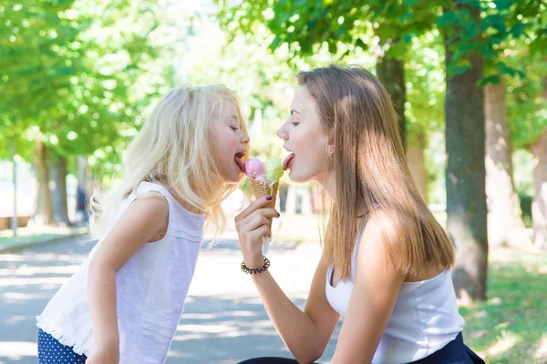 mom and daughter eating ice cream