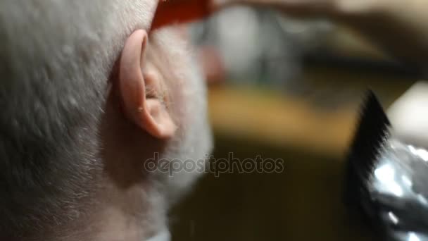 Corte de pelo de hombre en la peluquería — Vídeos de Stock