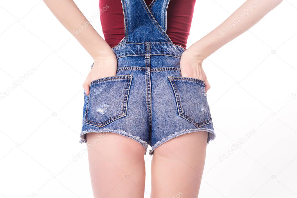 sexy fashion, Hand in pocket denim shorts