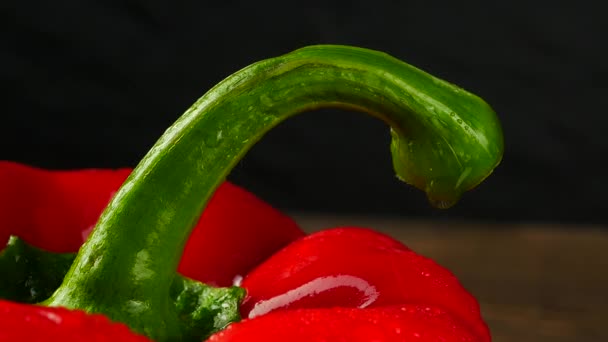 Sweet red pepper on black background close up — Stock Video