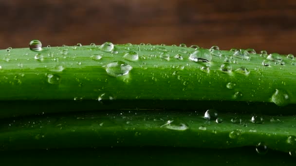 Green onion on wooden background — Stock Video