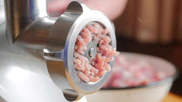 Kıyma makinesi kullanarak et forcemeat pişirme — Stok video