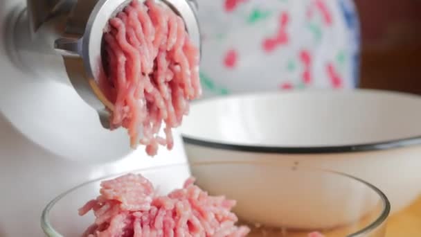 Cucinare la carne forcemeat utilizzando il tritacarne — Video Stock