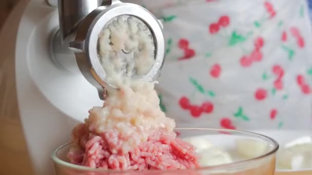 Cocinar el picadillo de carne utilizando la picadora de carne — Vídeo de stock