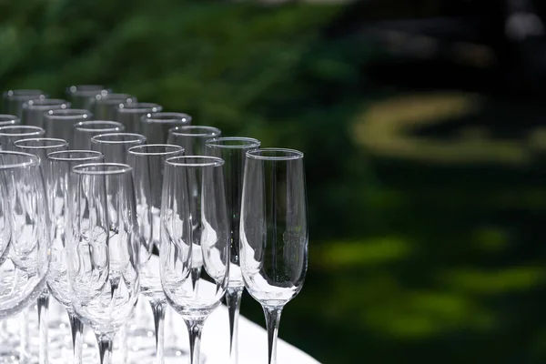 Set Bicchieri Vino Vuoti Visualizzati File Preparazione Vacanza — Foto Stock