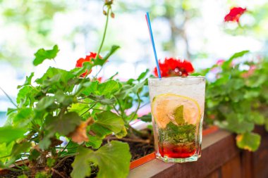 Sıcak bir yaz gününde ezilmiş buzla mojito içiyorum..