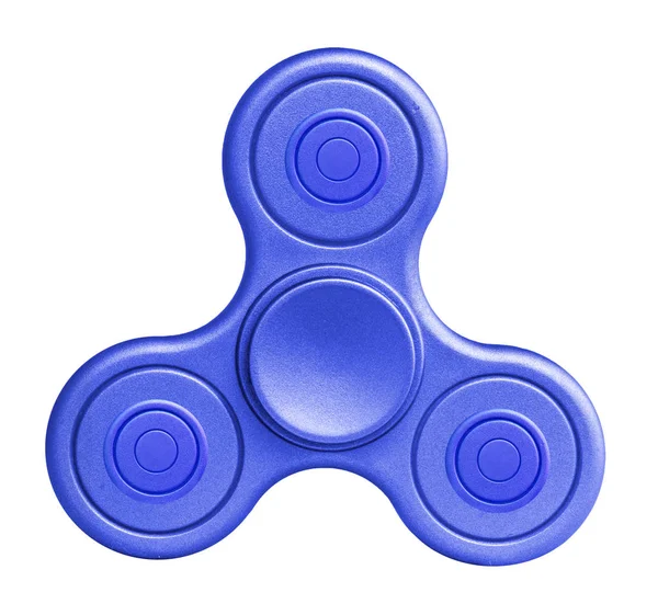 Blue fidget spinner on white background. Stress relieving toy. — Stock Photo, Image