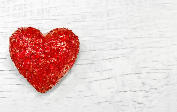 Luxuoso Coração Vermelho Sobre Fundo Madeira Branco Feliz Dia Dos — Fotografia de Stock