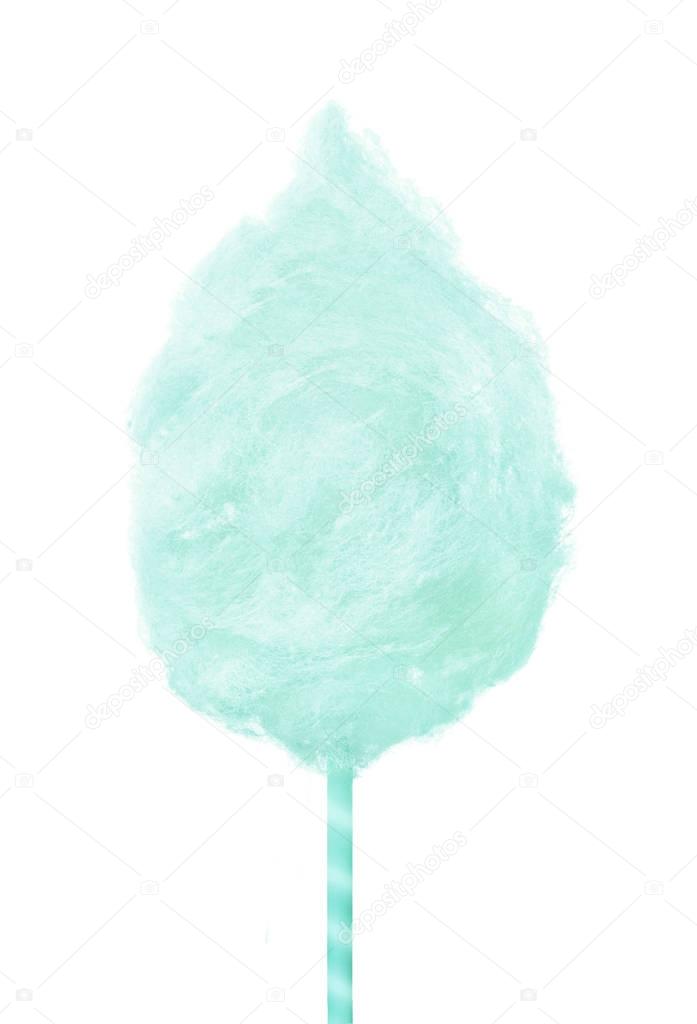 Sweet green cotton candy isolated on white background.