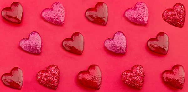 Luxe Rode Harten Papier Achtergrond Happy Valentines Day Pop Art — Stockfoto