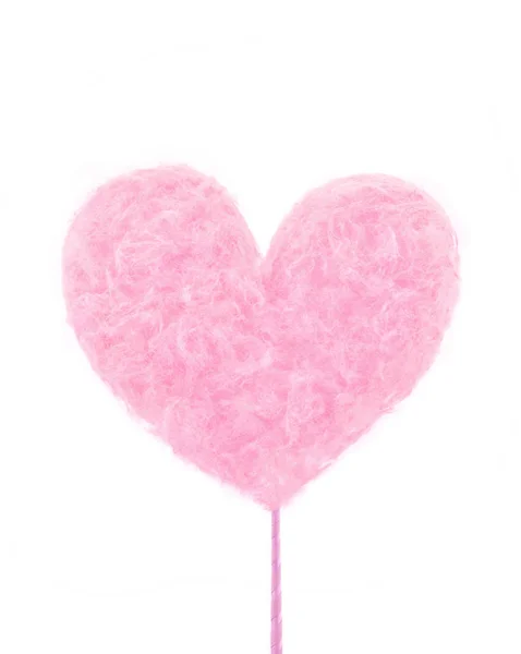 Pink Delicious Heart Made Sweet Cotton Candy Isolated White Background — Stock Photo, Image