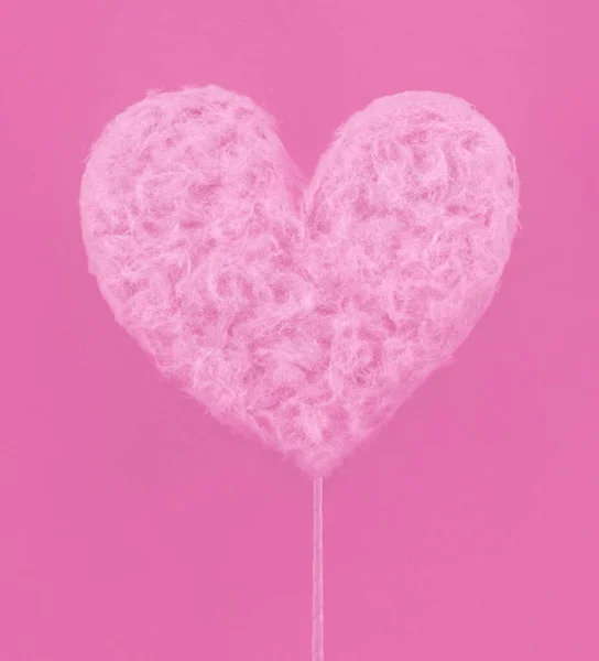 Рожеве Серце Солодкої Бавовняної Цукерки Паперовому Фоні Стиль Мінімального Поп — стокове фото