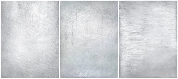 Set Worn Metal Plate Steel Background Texture Silver Foil — Stock Photo, Image