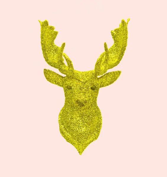 Creative Golden Fab Christmas Reindeer Made Glitter Pastel Pink Background — Stock Photo, Image