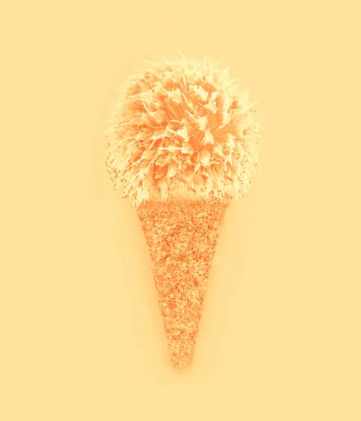 创意香草冰淇淋锥形由意大利面与花洋葱在纸的背景 流行的最低流行艺术风格和夏季食品概念 图库图片