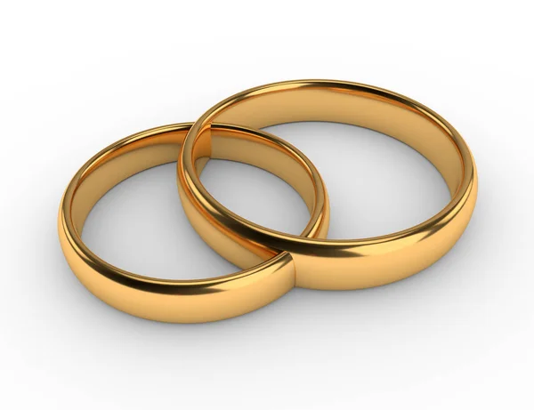 Anéis de casamento de ouro conectados isolados em branco — Fotografia de Stock