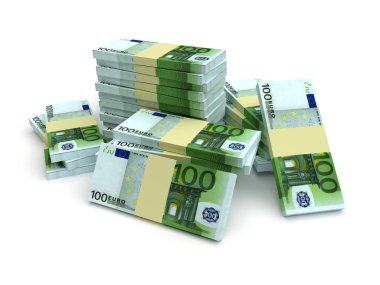 Beyaz arka planda izole edilmiş büyük bir yığın Hryvnia parası. İş konsepti. 3d oluşturma