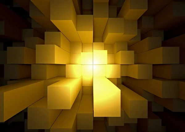 3 차원 큐브가 있는 추상적 인 노란색 과 검정 배경 — 스톡 사진