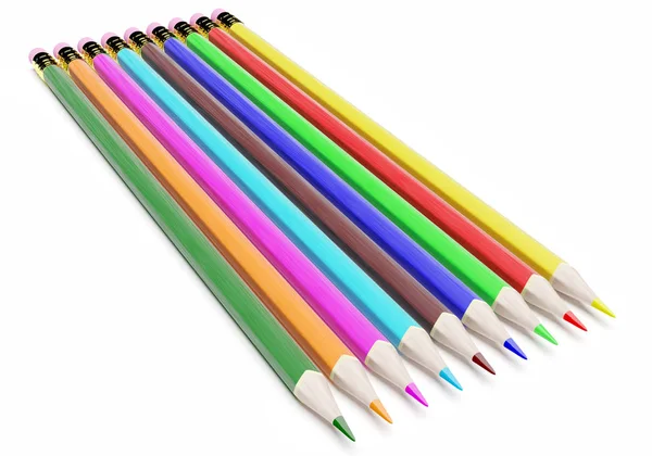 3d красочные карандаши изолированы на белом — стоковое фото