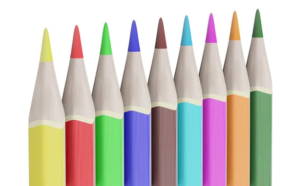3D πολύχρωμα μολύβια που απομονώνονται σε λευκό — Φωτογραφία Αρχείου
