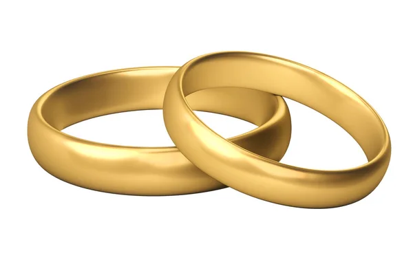 Свадебные золотые кольца лежат друг на друге — стоковое фото