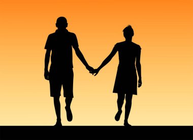 El ele tutuşan bir erkek ve kadının silueti.